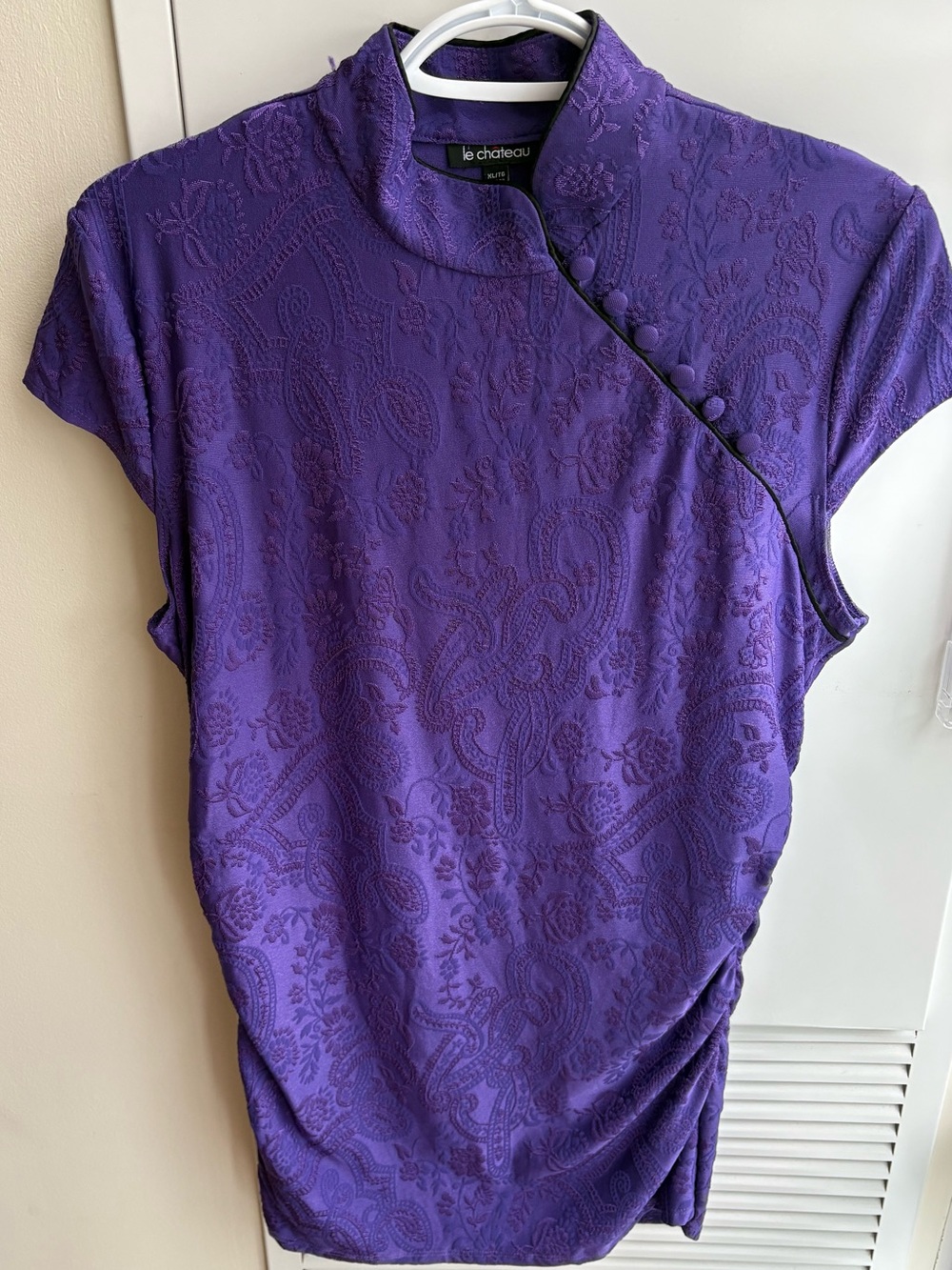 le chateau Purple Embossed Mandarin Collar Blouse